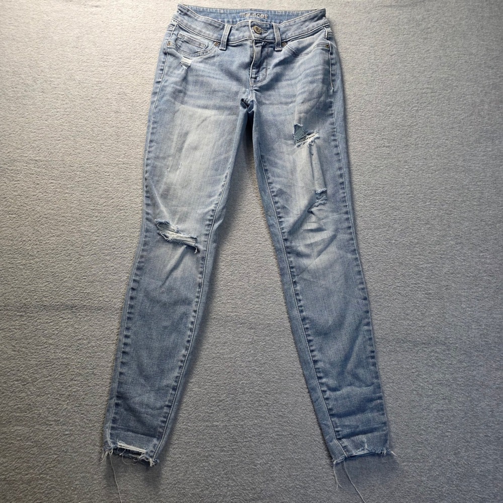 Maurices Skinny Jeans Womens XS Short Light Wash Distressed‎ Stretch Denim Pants